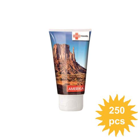 Custom imprinted sun cream tube with full colour logo all around